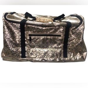 Calvin Klein Metallic Gold Logo Nylon Duffle Sports Bag Soft Sided NWT